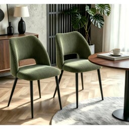 Corduroy Upholstered Dining Chair with Cutout Back and Black Metal  Legs
