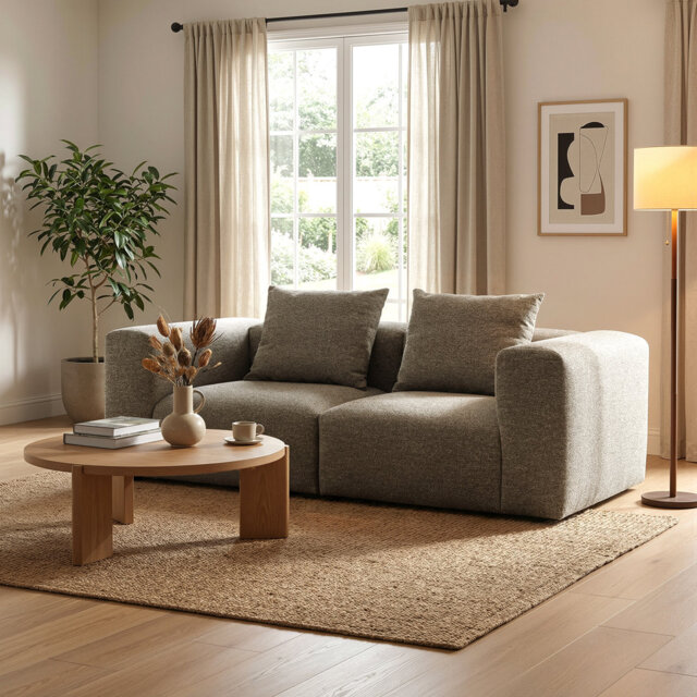 Vector 2 Seater Modular Sofa Dark Green Fabric 218cm Sectional with Silicone Fibre Cushions
