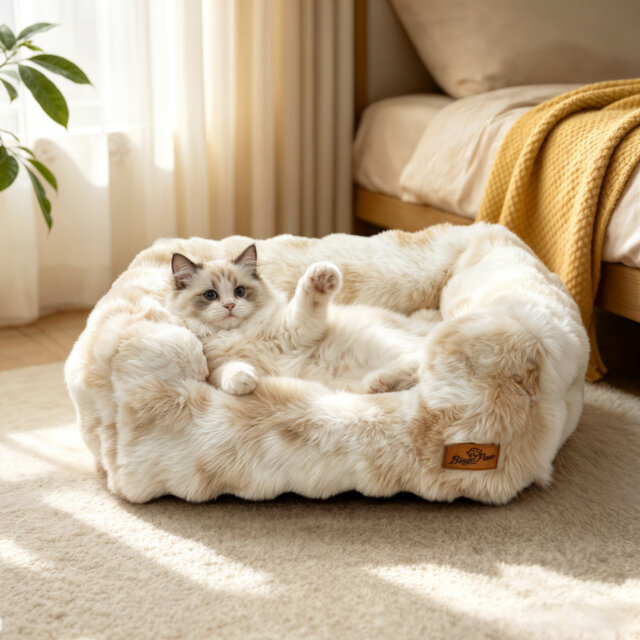 Two-Tone Plush Bolster Dog Bed with Removable Cover