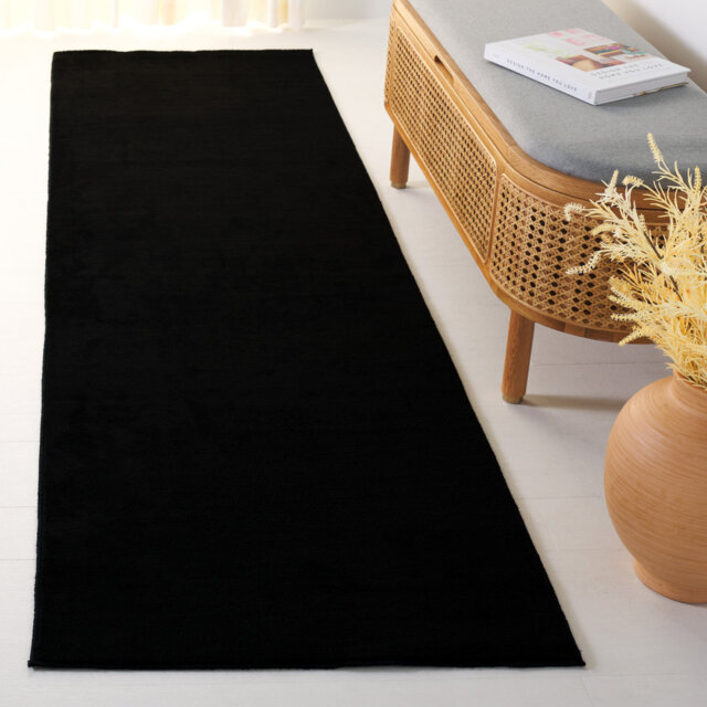 Anraj Solid Colour Power Loom Black Area Rug