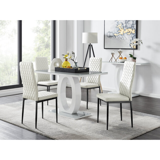 Scottsmoor High Gloss Halo Dining Table Set & 4 Luxury Faux Leather Dining Chairs - Modern Design