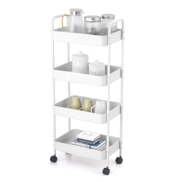 4 Tier Shelf Plastic Slim Storage Trolley Cart Castor Wheels Kitchen Organiser
