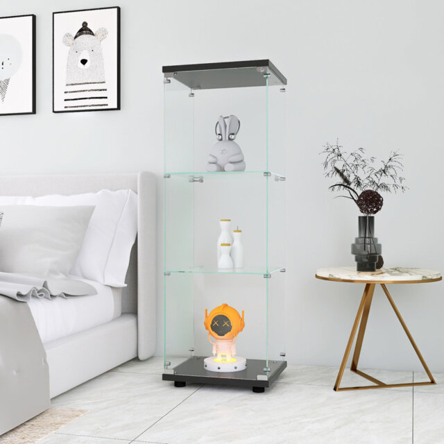 Cecilius Glass Display Cabinet with Lockable Door, Curio Showcase Cabinet for Collectibles, Books, Figurines and Home Décor