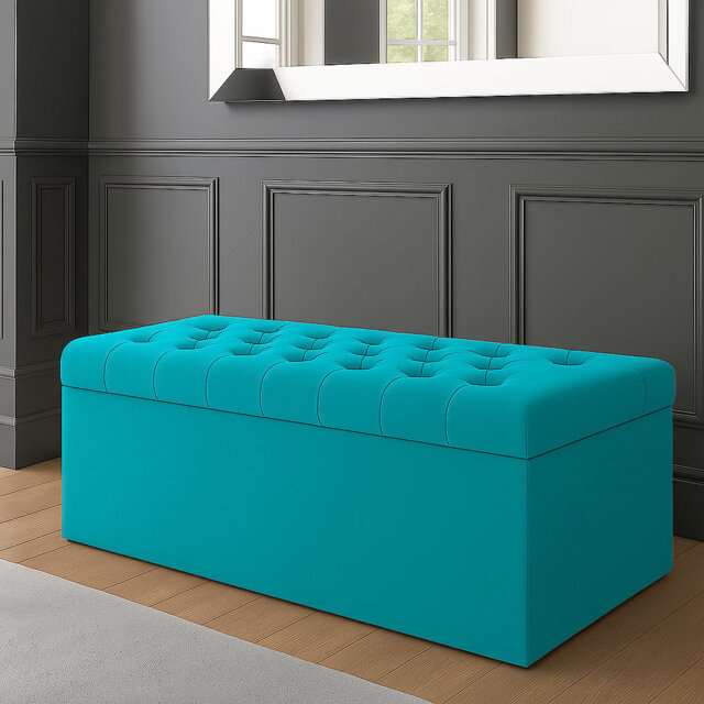 SD Plush Velvet Chesterfield Upholstered Ottoman Storage Box
