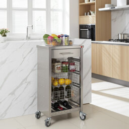 48cm W Stainless Steel Kitchen Trolley and with Locking Wheels