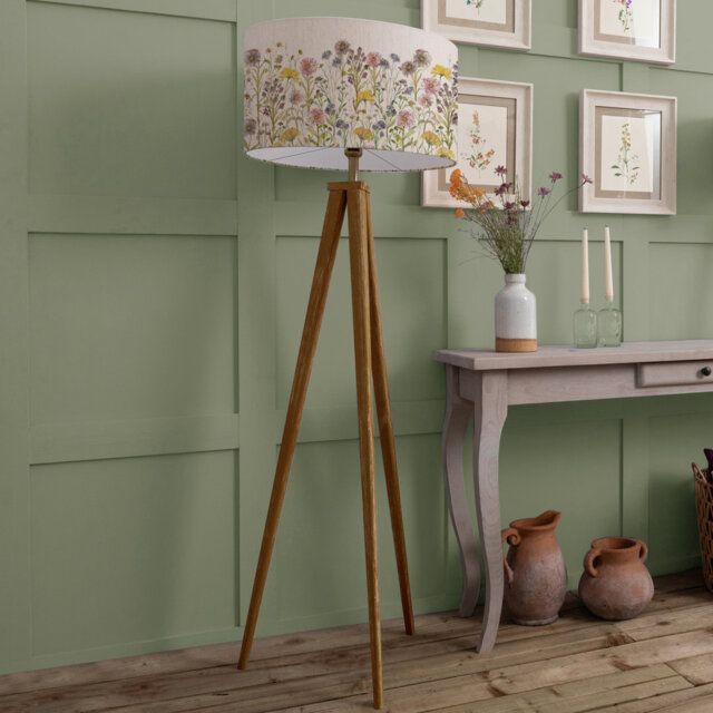 Aratus Nut Floor Lamp & Medmerry Linen Eva Multicoloured Shade