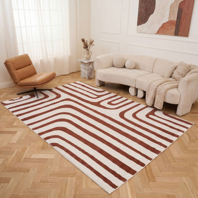 Loft Modern Curved Line Living Room Area Rug and Runner Soft Pile