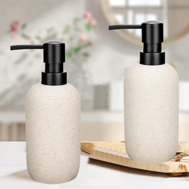 2-Pack Matte Beige Hand Soap Dispenser Set - Sandstone Textured Resin for Bathroom & Kitchen
