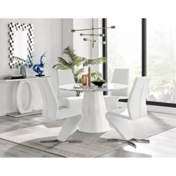 Edzard Statement Round Dining Table Set & 4 Luxury Faux Leather Dining Chairs