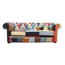 Chesterfield Devil Patchwork Leather 3 Seater Sofa Settee