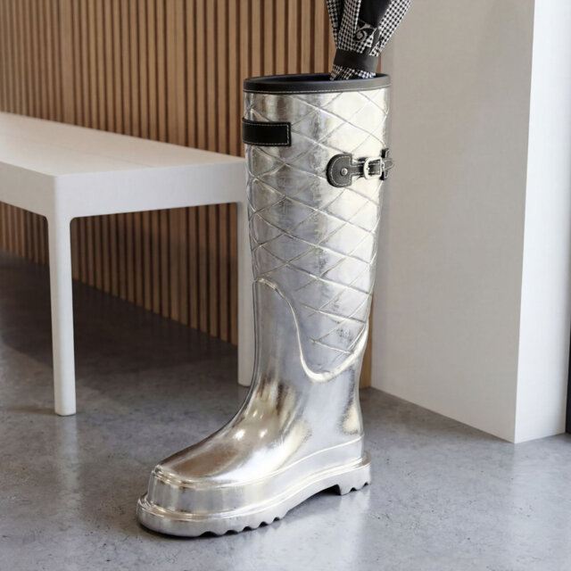 Boot-Shaped Aluminium Umbrella Stand, Silver
