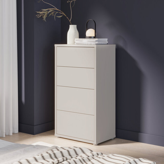 Modern 4-drawer chest of drawers, engineered wood, beige, 54.8 cm W x 99.1 cm H x 34.9 cm D