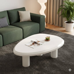 Modern Triangular Cream-White Low Coffee Table with a Three-Leg Design, Suitable for Living Rooms