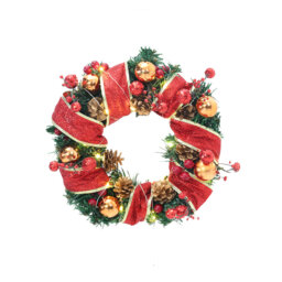 Red Ribbon Lighted Wreath Hanging Christmas Decor