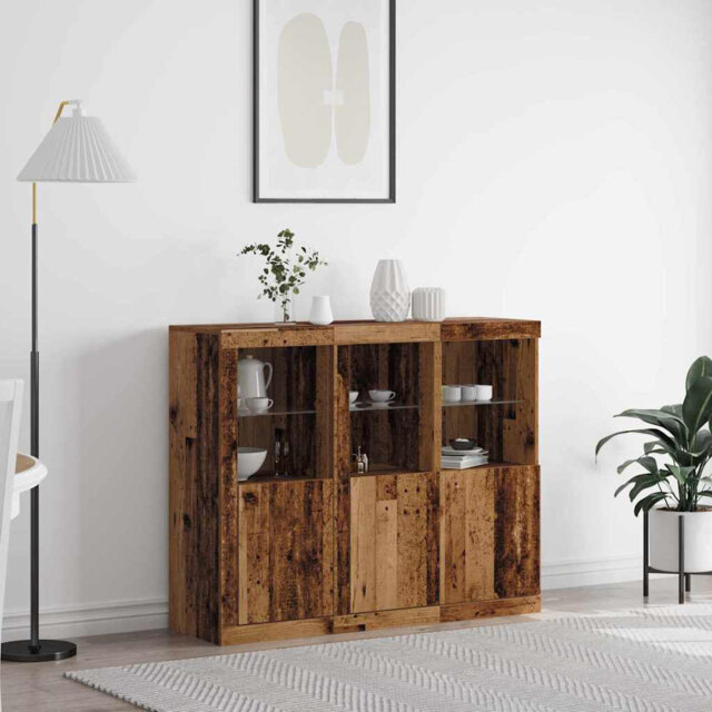 Sideboard 3 Pcs Old Wood 123 X 37 X 100 Cm Engineered Wood