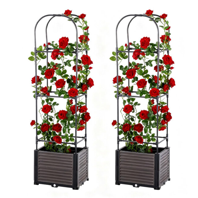 2 Pack 150CM U-Shaped Raised Garden Beds with Trellis – Self-Watering Planter Boxes for Vegetables, Tomatoes, Climbing Plants, and Flowers – Durable T