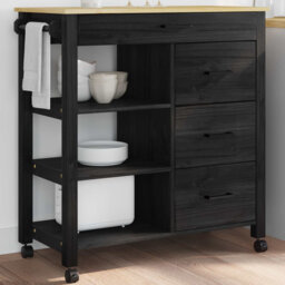 Kitchen Trolley MONZA Solid Pine Wood Modern Storage Cart Mobile Unit