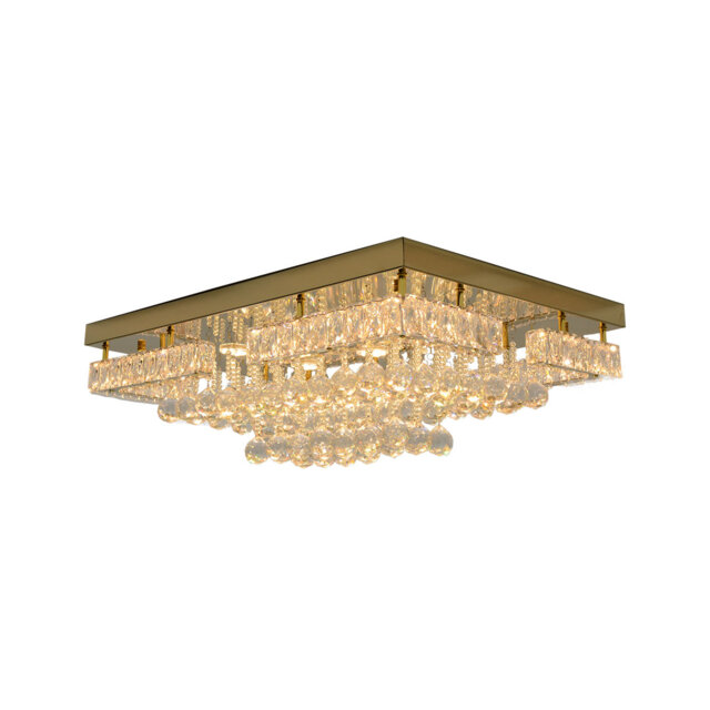 Duclos Chandelier-Crystal LED Ceiling Light, Modern Square Flush Mount Chandelier with Stainless Steel K9 Glass Droplets, Pendant Lamp for Dining Room
