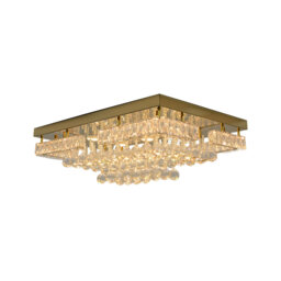Duclos Chandelier-Crystal LED Ceiling Light, Modern Square Flush Mount Chandelier with Stainless Steel K9 Glass Droplets, Pendant Lamp for Dining Room