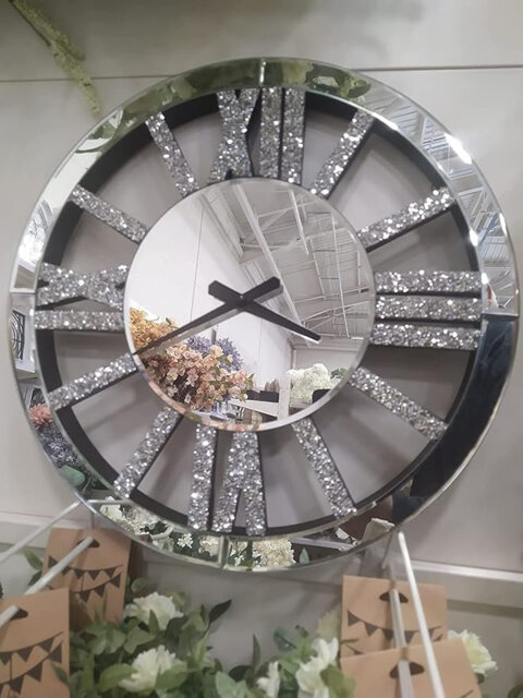 40X40Cm Mirrored Crushed Crystal Wall Clock Loose Diamond Crystal Mirror Wall Silent Clock Chic Finishing Touch