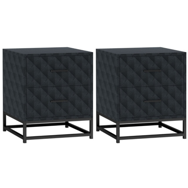 Bedside Tables Set Of 2, Modern Nightstand With 2 Drawers, Bedside Cabinet With Storage, Steel Legs, Grey