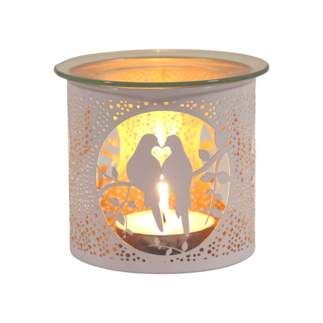 White And Gold Candle Holder / Oil Burner - Doves