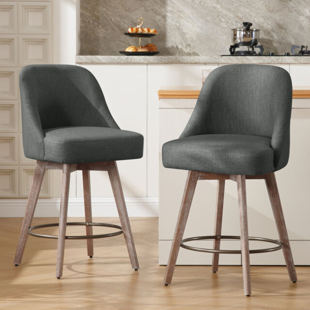 65CM Seat Height Modern Mid-Century Swivel Bar Stool with Backs and Wood Legs