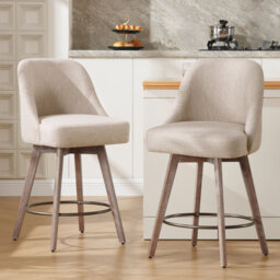 65CM Seat Height Modern Mid-Century Swivel Bar Stool with Backs and Wood Legs