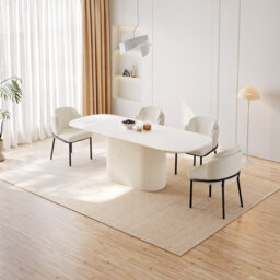 Modern Cream White Rectangular Dining Table Set with Chairs - Indoor Kitchen Dining Room Furniture