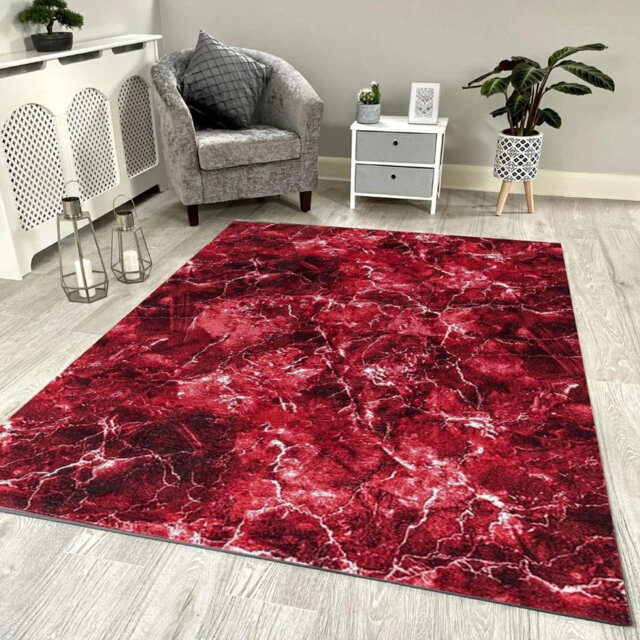 Luxury Red Marble Area Rug â Non-Slip Washable Carpet, Large Living Room Rug, Hallway Runner & Bedroom Floor Mat