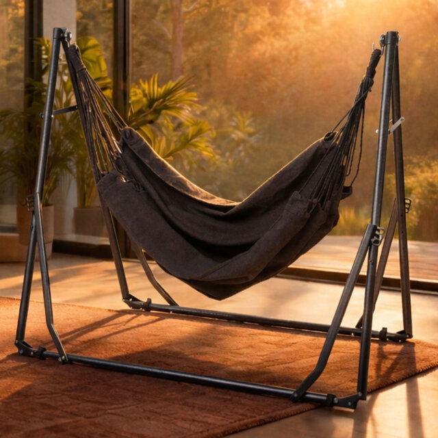 Foldable Hammock Chair Bed Portable with Stand Outdoor Camping 200KG