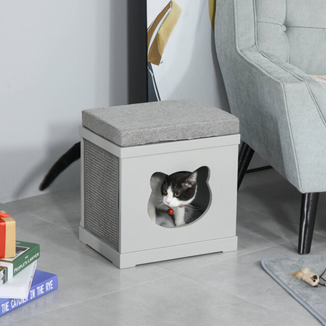 Cat House Bed Kitten Cave Cube Indoor for Small Pet 41x30x36 cm Grey