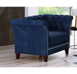 Chesterfield  Armchair Made of Velvet Fabric with Solid Wood Legs