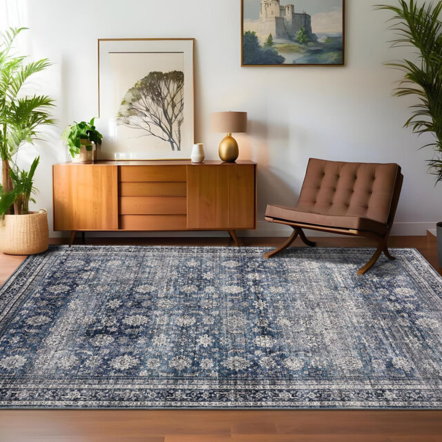 Retro Washable Area Rug with Non Slip Backing for Dining Room, Bedroom, Kitchen, Office Indoor