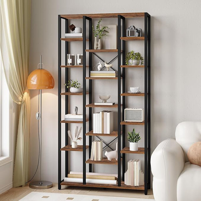 Bookshelf, 6 Tier Bookcase with 15 Open Display Shelves, Adjustable Storage Shelving Unit for Living Room, Home Office, 30 x 100 x 170 cm