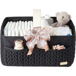 Nappy Organiser Storage Caddy, Portable Nursery Storage Basket For Newborn Essentials, Baby Shower Gifts Basket For Changing Table(Black)
