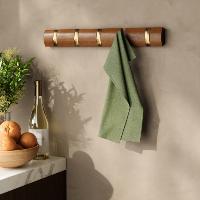 Flip 5-Hook Wall-Mounted Coat Rack, Solid Wood with Flip-Down Hooks for Entryway, Bedroom, Office