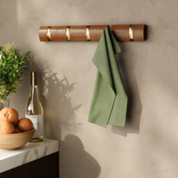Flip 5-Hook Wall-Mounted Coat Rack, Solid Wood with Flip-Down Hooks for Entryway, Bedroom, Office