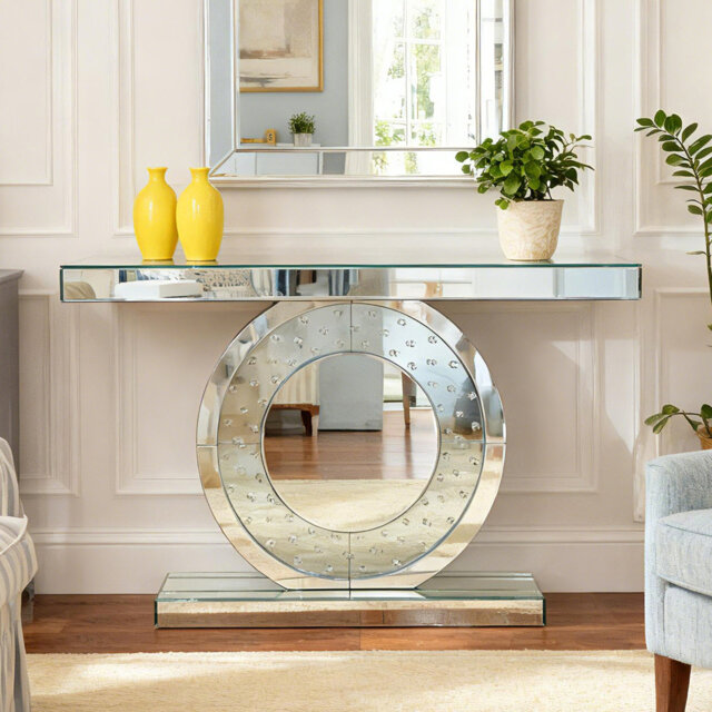 Andreja 120cm W Mirrored Glass Console Table with Crystal Inlay