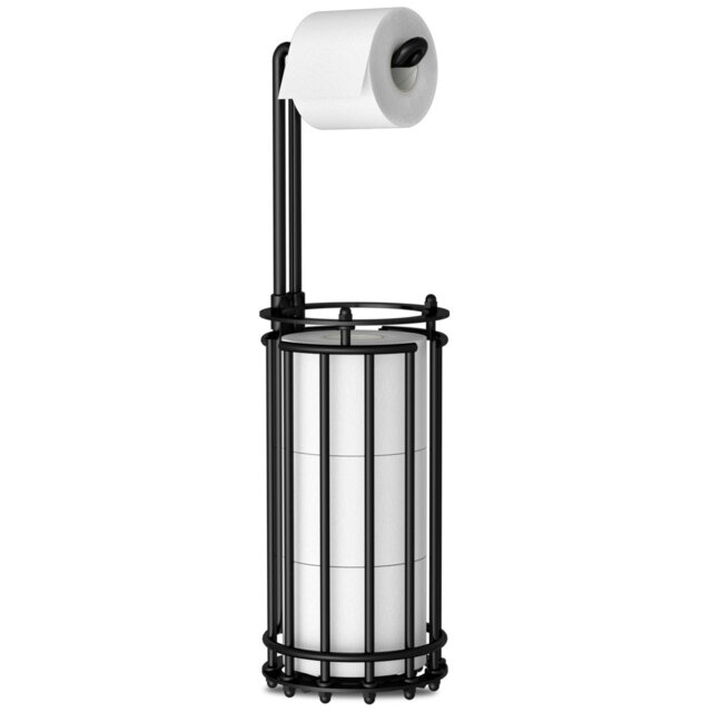 Toilet Roll Holder Free Standing Black Toilet Paper Holder Stand, Floor Standing Toilet Roll Storage Dispenser Holds 4 Paper Roll