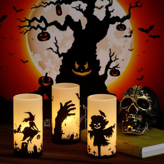 3 Pack Halloween Flickering LED Candles: Battery-Operated, Themed for Spooky Horror Decor