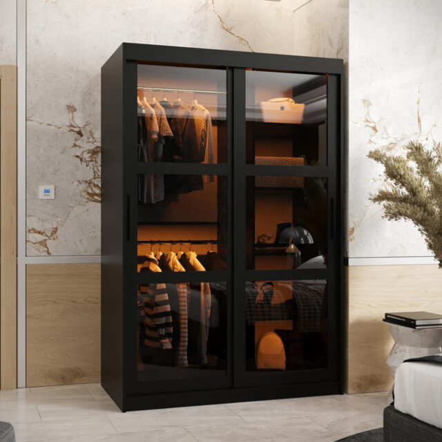 Parma 120cm Sliding Wardrobe - Stylish Storage with Smoked Glass Doors