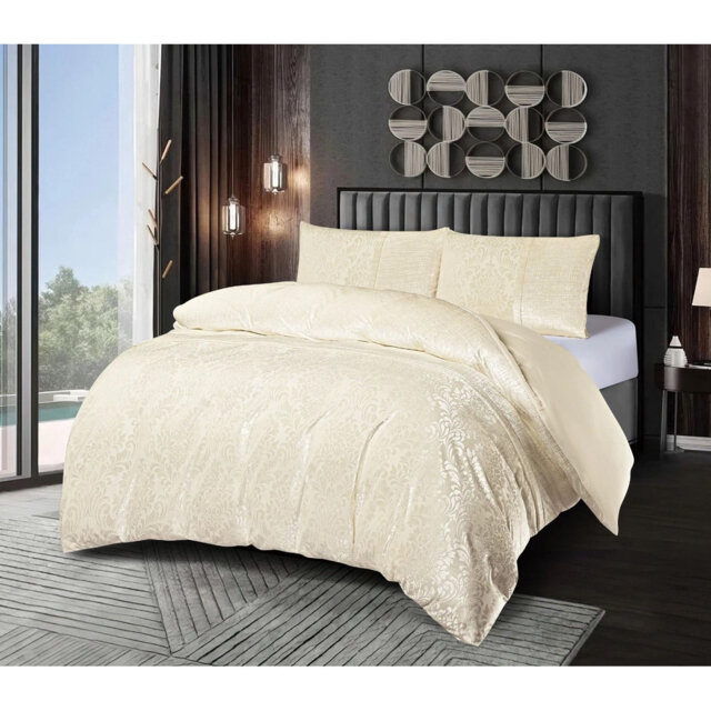 Damask Jacquard Duvet Cover 3 Piece Velvet Bedding Set With Matching Pillowcases