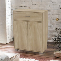 Wooden Storage Cabinet Organiser With Drawer Oak