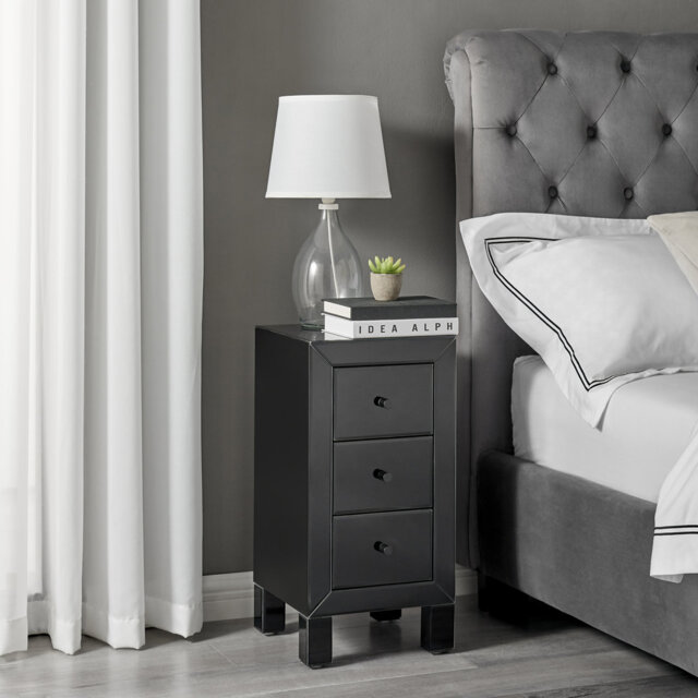 Nekizia Small Slimline 3 Drawer Mirrored Bedside Cabinet - Luxury Modern Bedside Table Nightstand