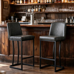"Modern Bar Stools Set Of 2 Faux Leather Breakfast Kitchen Stools 24"" Seat Height"