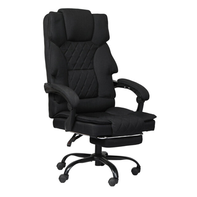Office Chair with Footrest Linen Fabric High Back Swivel 135° Reclining