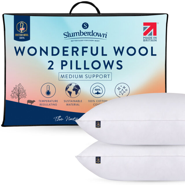 Slumberdown Wonderful Wool Pillow - Medium Support, Naturally Breathable