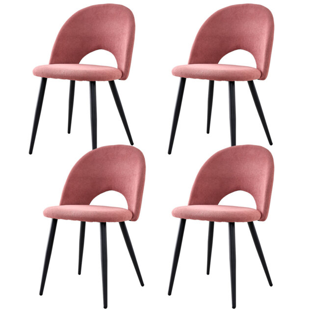 Set Of 4 Chairs - Modern Minimalist Horseshoe Velvet Dining Chair - Upholstered Hollow Back Chair - Black Metal Legs