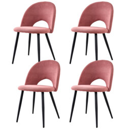Set Of 4 Chairs - Modern Minimalist Horseshoe Velvet Dining Chair - Upholstered Hollow Back Chair - Black Metal Legs